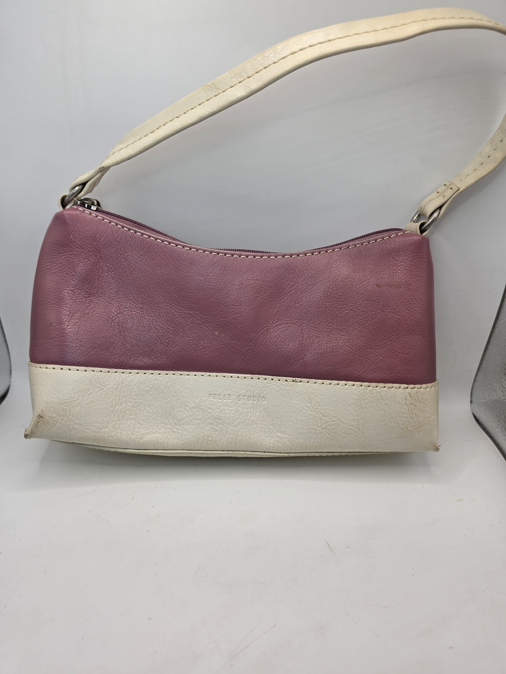 Wilson's Leather Pelle Studio Mauve Cream Vintage Hobo Shoulder Bag Purse